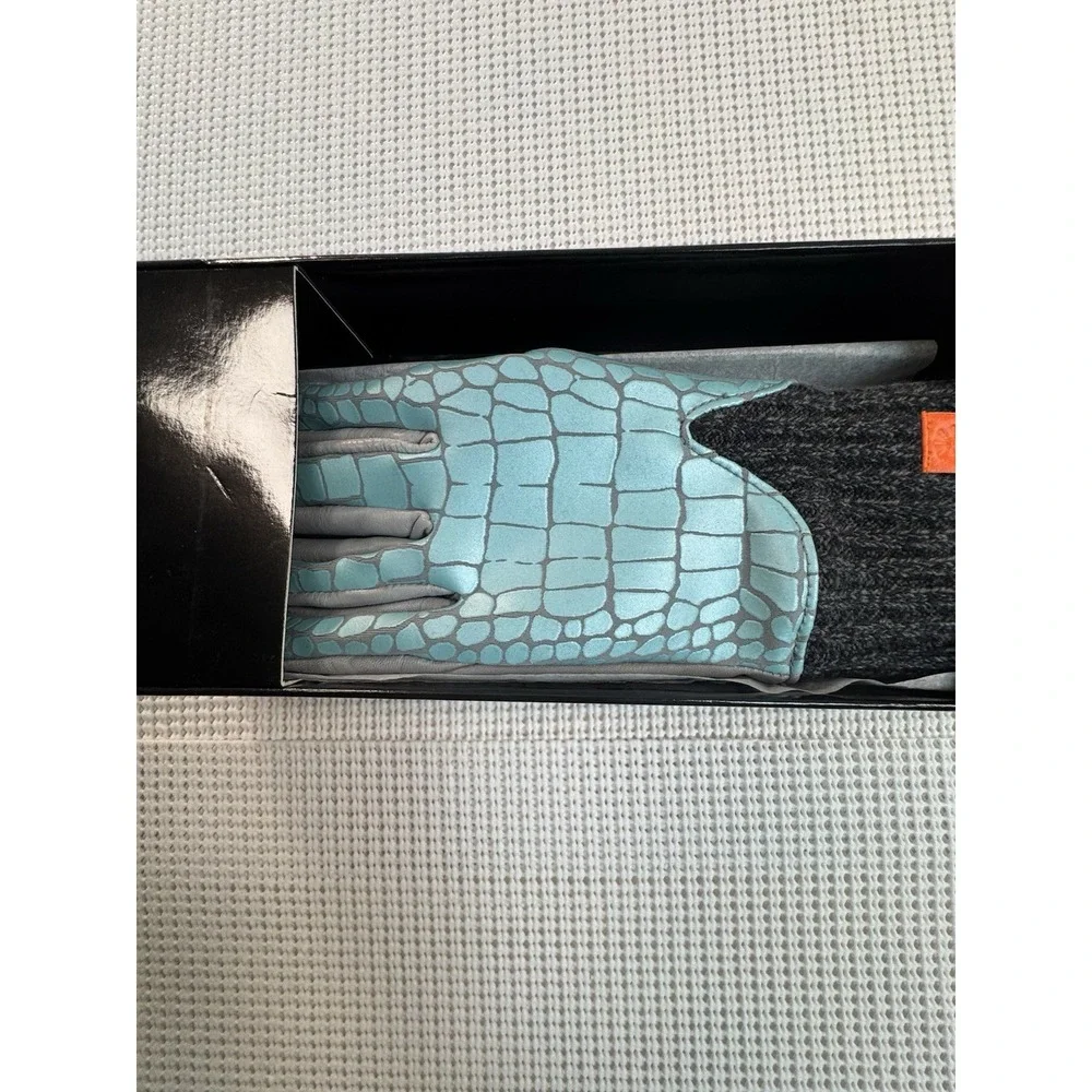 HONNS Maryjane Women Touchscreen Gloves M Peppermint Grey Croc Lambskin Leather